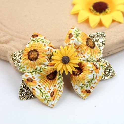  Spring Summer Sunflower Hair Bows Girls Toddler Cute Yellow Blue Daisy Flower Hair Clip Kids Boutique Hair Accessories