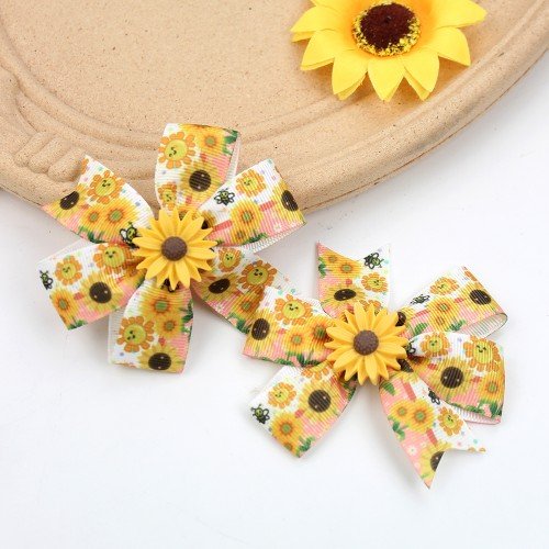 3.1inch  Spring Summer Sunflower Hair Bows Girls Toddler Cute Yellow Blue Daisy Flower Hair Clip Kids Boutique Hair Accessories