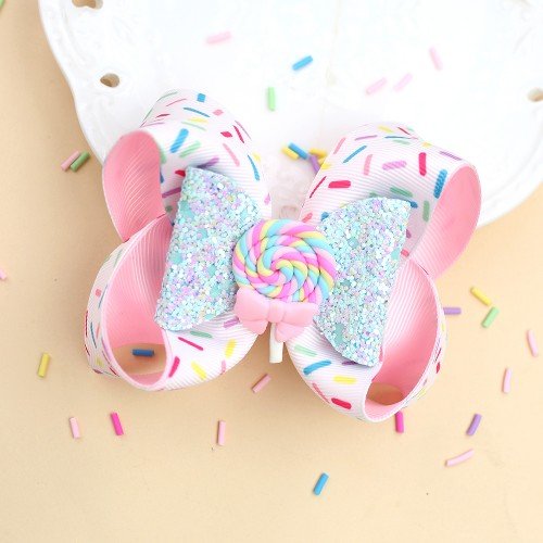 4'' Lollipop Hair Bow Clip for Girls Kids Glitter Hair Bow Clips with Candy Girl Hair Accessories for Summer Lollipop Hairpin