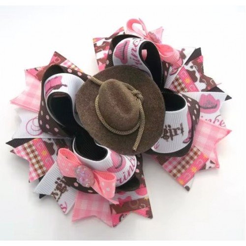Cowgirl Hair Bows Brown and pink Ribbon Western Hair Bow Cowgirl Hair Bows Brown and pink Ribbon Western Hair Bow