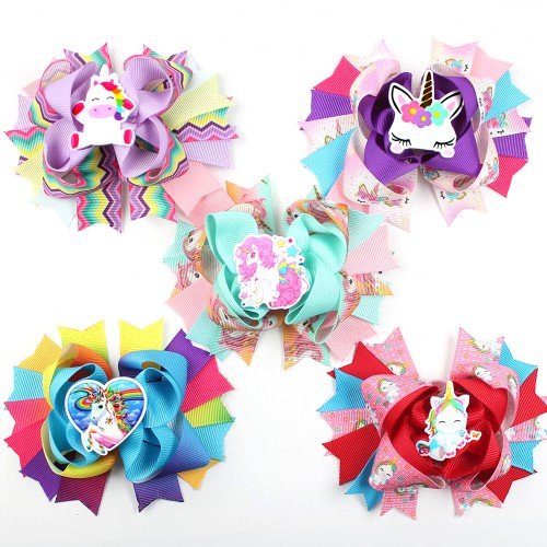 unicorn Character Cartoon Hair Bows Cute Animal Grosgrain Hair Clip Kids Boutique Hair Accessories