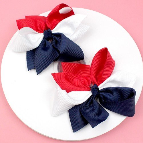 4.3inch Independence Day Patriotic Hair Bows with Rhinestone 4th of July Blue White and Red Hair Clip Girls Hair Accessories