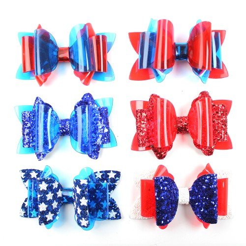 3.5inch 4th of July Patriotic Hair Bows Clip Independence Day Festival Glitter Leather Hair Clip Kids Girls Hair Accessories