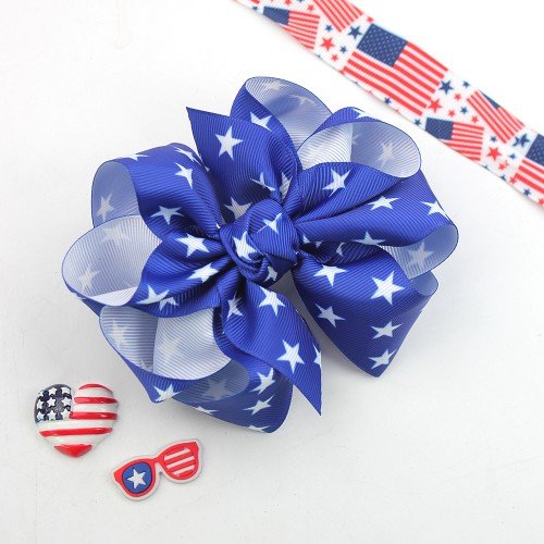 4th of July Big Multi Layered Hair Bow for Girls Toddler Patriotic Boutique Star Hair Bow Independence Day Hair Accessories