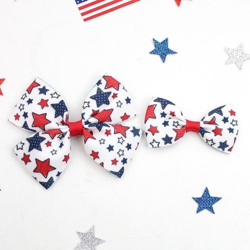 2pcs/set 4th of July Patriotic Hair Bow Clips Independence Day Long Tail Sailor Bows for Baby Fourth of July Hair Bow Accessories
