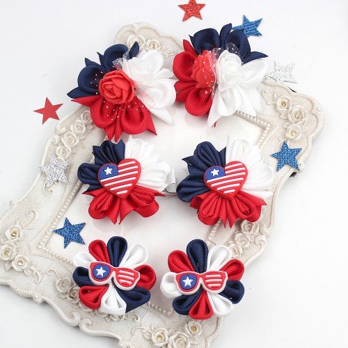  4th of July Patriotic Floral Petal Hair Clip Independence Day Rose Petal Hair Clips Kids Hair Accessories