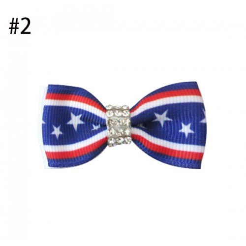 Girl 2" Double Bowknot Hair Bow Clip July 4th US Independence National Day flag children's Ribbon Hair Bow With Clip Hair Accessories