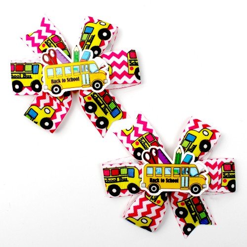 2pcs/pair Back to School Hair Bow Clip ABC apple Pencil Book Hair Clip for Students Kids School Bus Hair Accessories