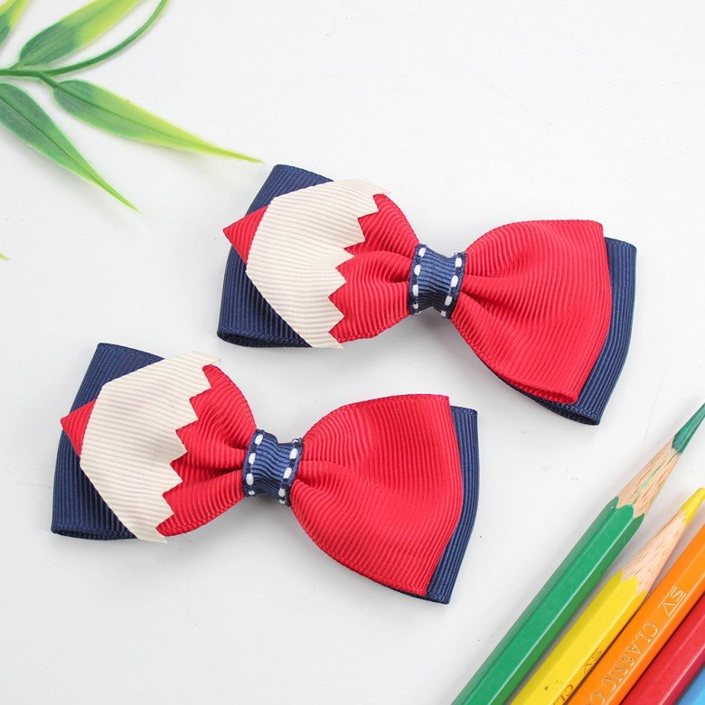 Back to School Cute Pencil Grosgrain Ribbon Hair Bow Clips Back to School Cute Pencil Grosgrain Ribbon Hair Bow Clips