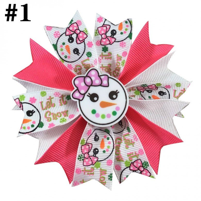 4'' spike hair bows for christmas with hair clips, snowman hair clips 4'' spike hair bows for christmas with hair clips, snowman hair clips