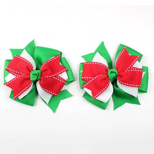 Christmas Hair Bows Clips Set，Christmas Ribbon Bow Hair Accessories