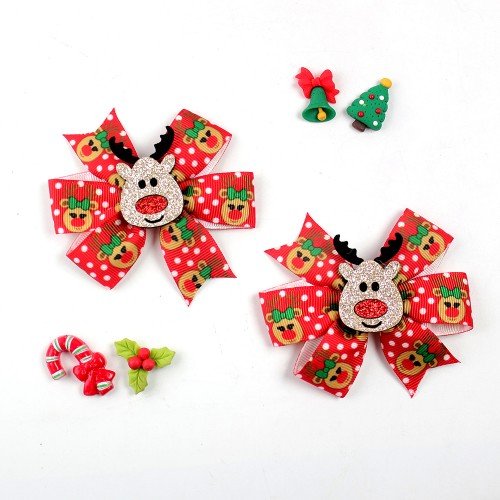 2pcs/set christmas reindeer Pinwheel hair bow for girl