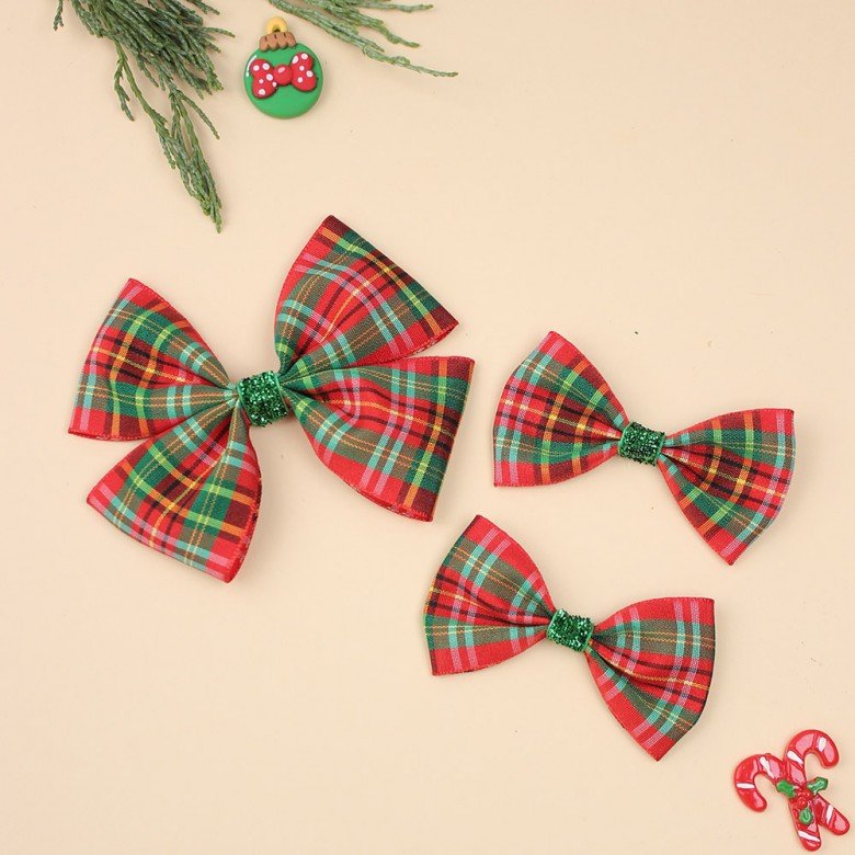 3pcs/set Christmas Hair Bow Clips Christmas Tartan Bow Set 3pcs/set Christmas Hair Bow Clips Christmas Tartan Bow Set
