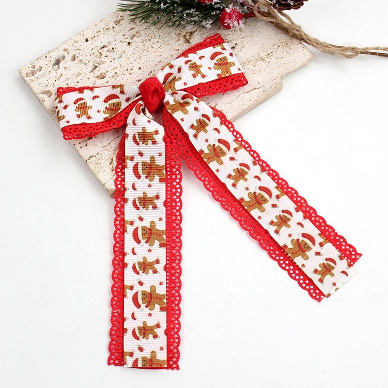 Christmas Girls Hair Bows Lace Trim Ribbon Hair Ties Christmas Girls Hair Bows Lace Trim Ribbon Hair Ties