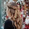 Christmas Moonstitch Long Streamer Bow Scalloped Edge Santa Gingerbread Ribbon Bow Winter Snowflake Hair Accessories