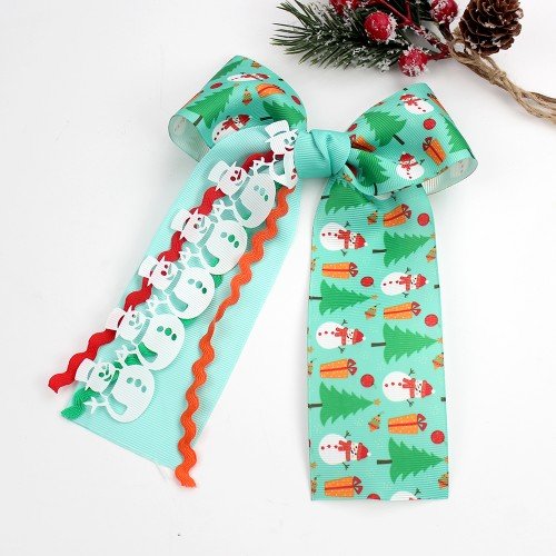 Christmas Print Bow Hair Ties with Wavy Streamers,