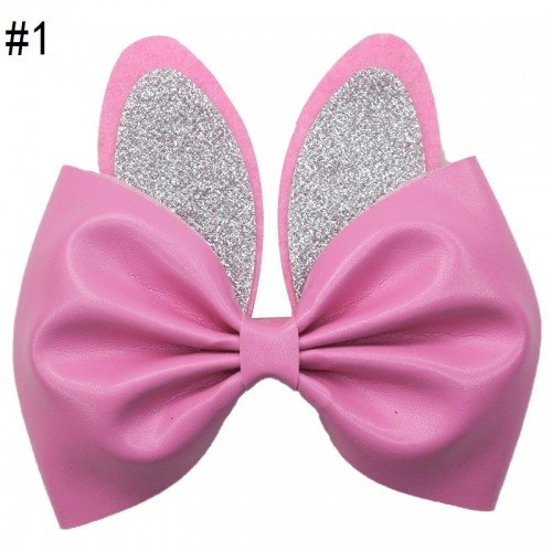 5.5'' Glitter rabbit hair bows easter bunny inspired leather clip