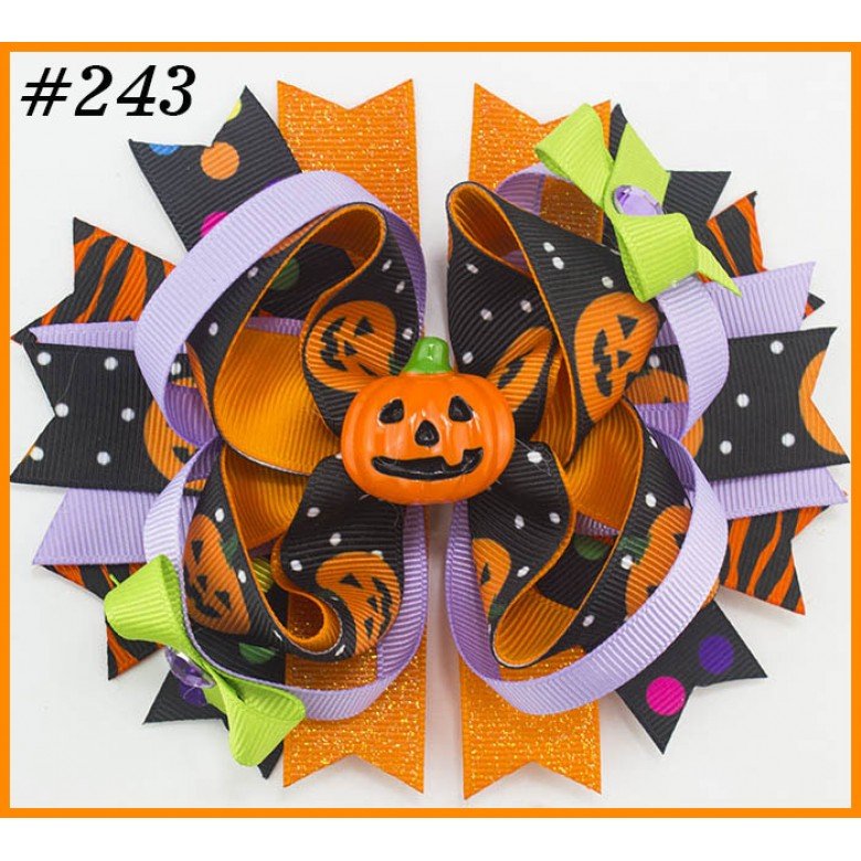 halloween Pumpkin Spider Pattern hair bows 201-250 halloween Pumpkin Spider Pattern hair bows 201-250