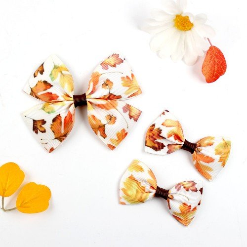3pcs/set Fall Hair Bow Clip Pumpkin Check Hair Bows Clip 