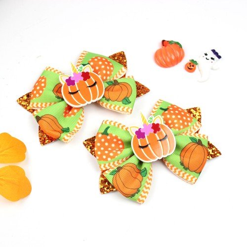   Fall Glitter Hair Bows Clip Thanksgiving Turkey Bows Halloween Pumpkin Hair Bow for Girls Kids Autumn Hair Accessories
