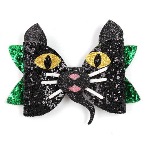 Cute Halloween Glitter  Hair Bows for Girls ，Pumpkin & Bat Glittery Bow Clip