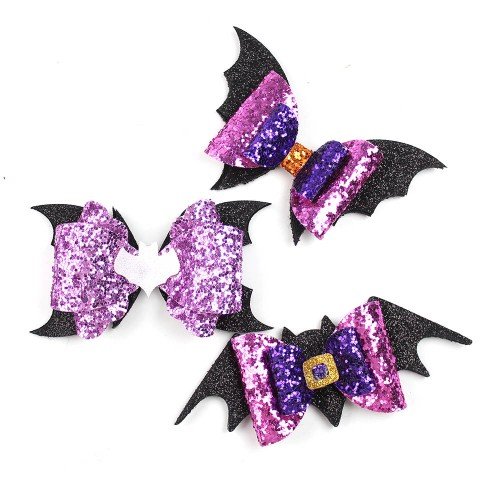 Halloween Sparkly Vampire Bat Bow Clip，Gothic Glitter Bat Bow Hair Accessories