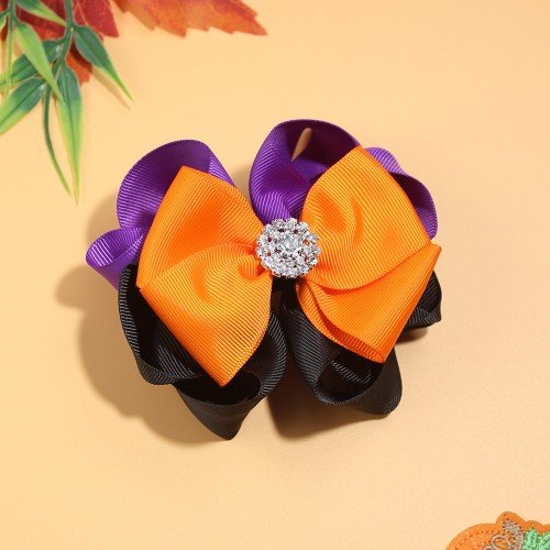  Thanksgiving Halloween Hair Bows,  Rhinestone Autumn Long Streamer Grosgrain Ribbon Hair Clip  