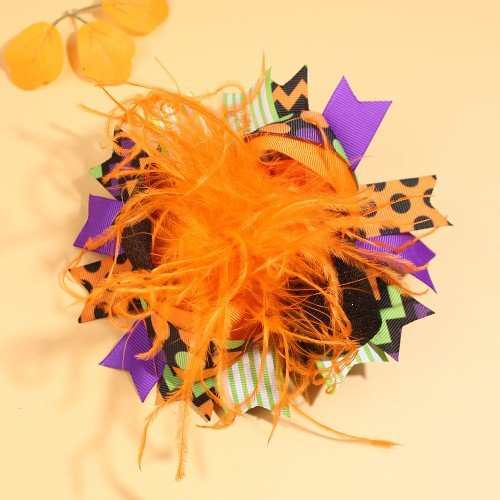 Thanksgiving Day Hair Bow Clip, Halloween Feather Bows ,Holiday Turkey Feather Bows for Girls 