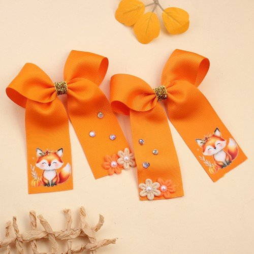 Fall Autumn Rabbit Squirre Monogrammed Cheer Hair Bow Clip  