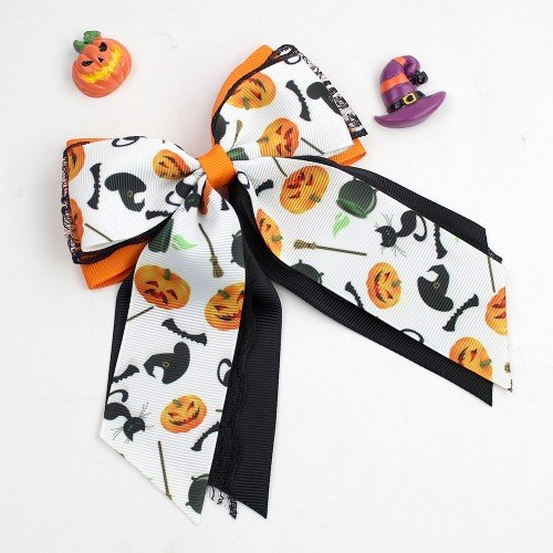 Halloween Lace Cheer Large Layered Ribbon Hair Clip Ghost Boo Spider Web Blood Handprint Kids Hair Accessories