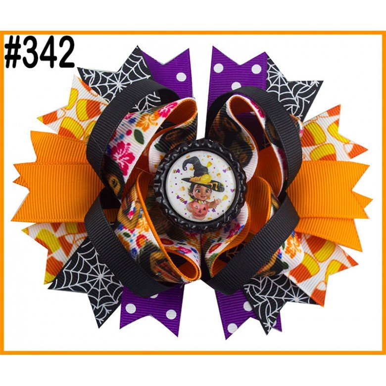 halloween Pumpkin Spider Pattern hair bows 301-350 halloween Pumpkin Spider Pattern hair bows 301-350