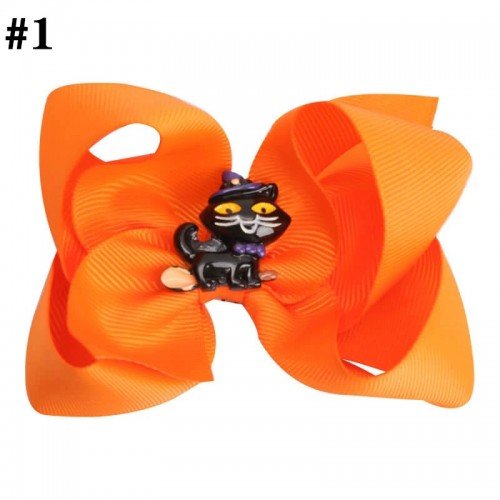 4.5inch Halloween  bows clip pumpkin bow clip Kids Grosgrain Ribbon Barrettes Hair Accessories
