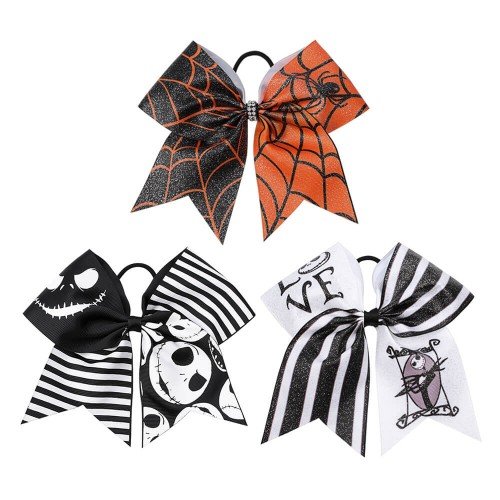 Halloween Cheer Bow hair tie  glitter Spider cheer bows cheerleading gifts pumkin cheerdring  bows