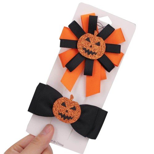 Halloween Bows for Girls Halloween ribbon hair bow pumkin bat glitter hair bow hair accessories