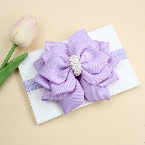 Spring Baby Flower Grosgrain Ribbon Soft Headband with Pearl Pastel Baby Headband for Kids Hair Accessories