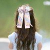 Spring Summer Floral Flower Long Tail Sailor Hair Bow Clip Pastel Floral Long Tail Hair Bows with Rhinestone