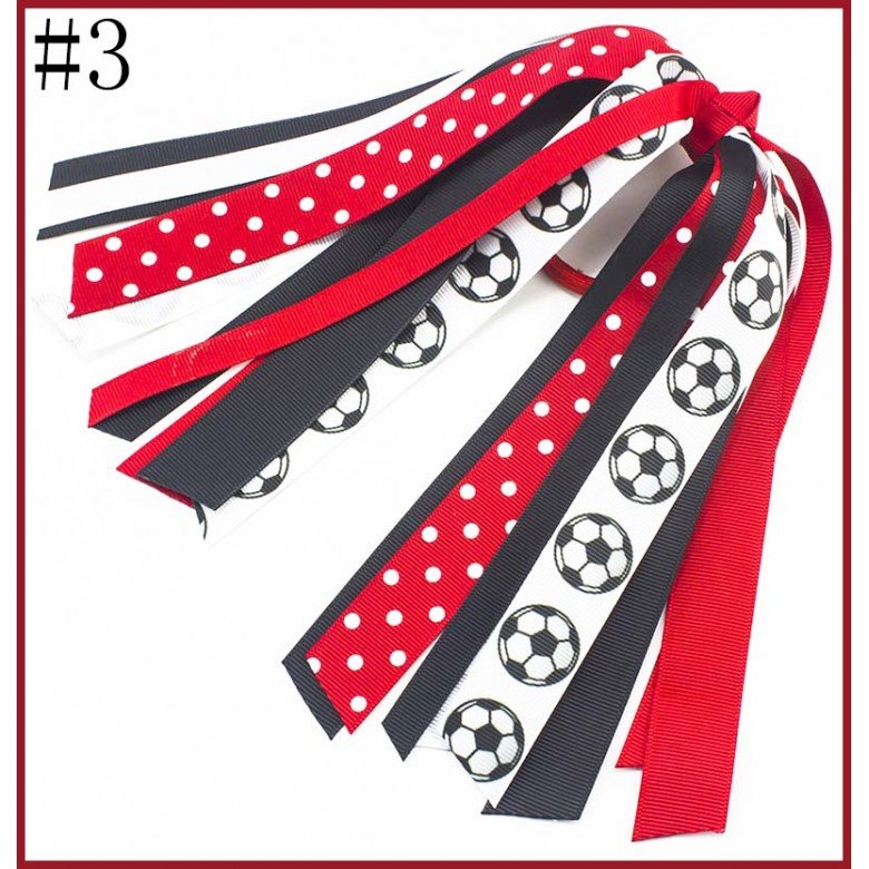 Soccer Sports Streamer Hair Bow, Football Print Ribbon Ponytail Holder for Girls Soccer Sports Streamer Hair Bow, Football Print Ribbon Ponytail Holder for Girls