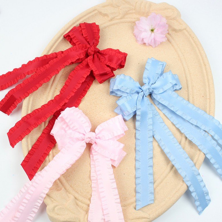 Elegant Solid Color Ruffle Ribbon Bowknot Shaped Hair Clips Elegant Solid Color Ruffle Ribbon Bowknot Shaped Hair Clips