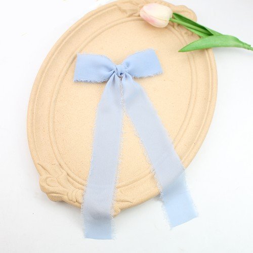 Girls Frayed Fringe Chiffon Silk Hair Bows Torn Raw Silk 