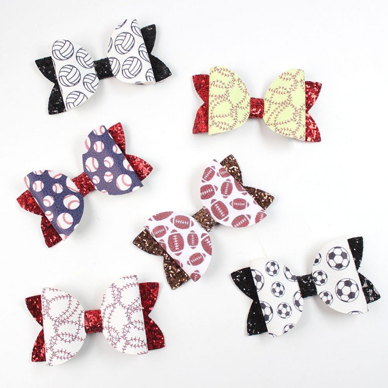 sport Glitter Leather Hair Bow Clips, Sport Softball Hair clips sport Glitter Leather Hair Bow Clips, Sport Softball Hair clips